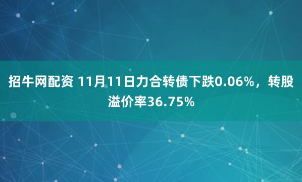 招牛网配资 11月11日力合转债下跌0.06%，转股溢价率36.75%